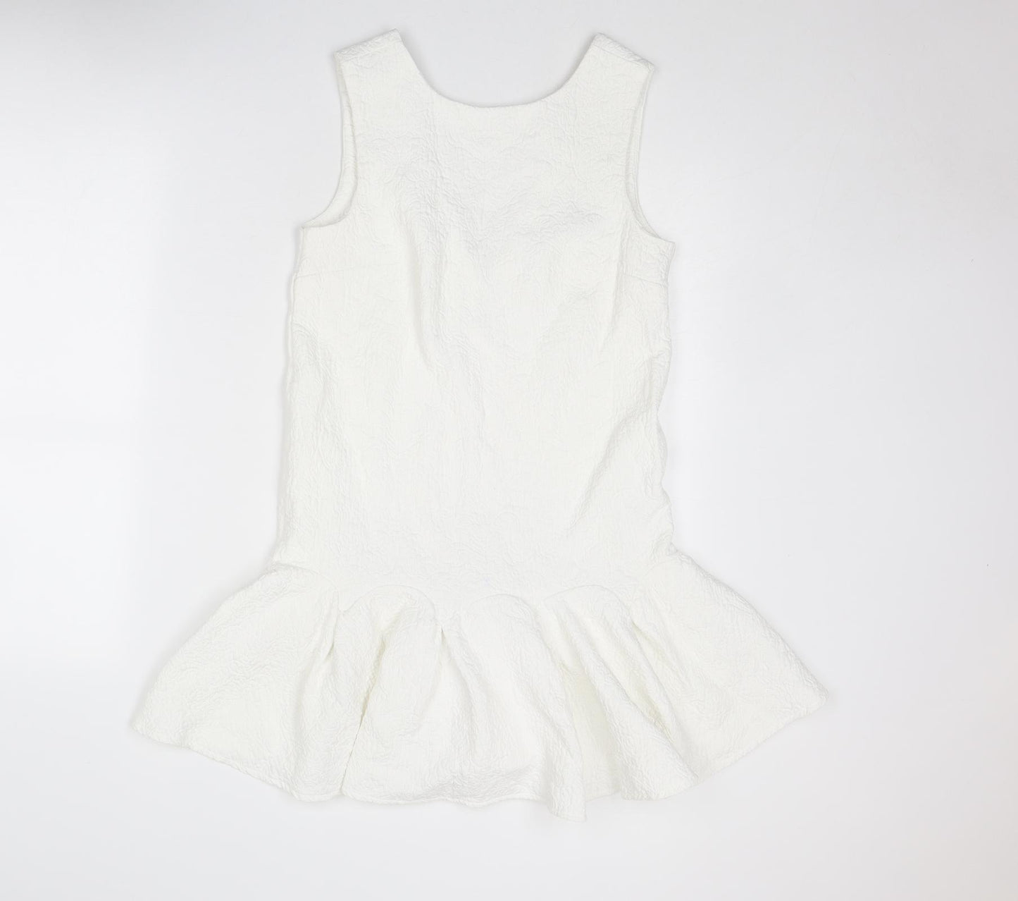 ASOS Womens White Cotton Mini Size 8 Boat Neck Zip - Textured