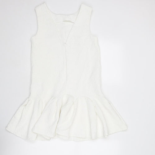 ASOS Womens White Cotton Mini Size 8 Boat Neck Zip - Textured