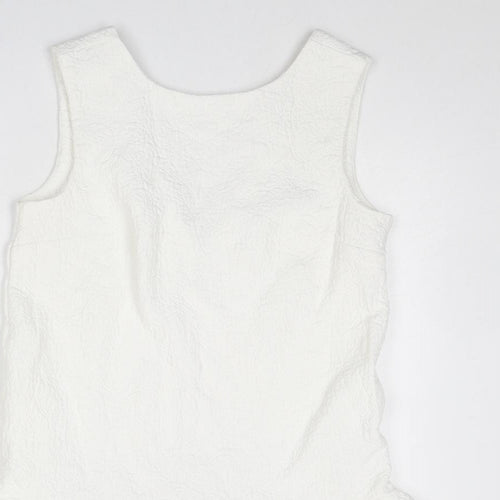 ASOS Womens White Cotton Mini Size 8 Boat Neck Zip - Textured