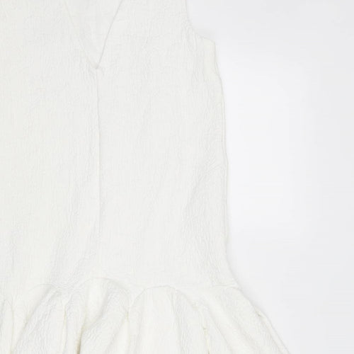 ASOS Womens White Cotton Mini Size 8 Boat Neck Zip - Textured