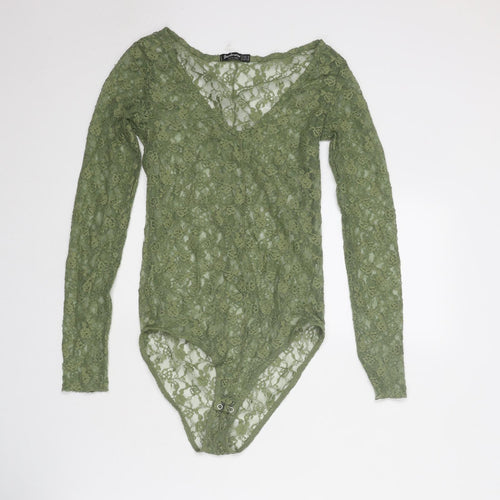 Stradivarius Womens Green Polyester Bodysuit One-Piece Size M Snap