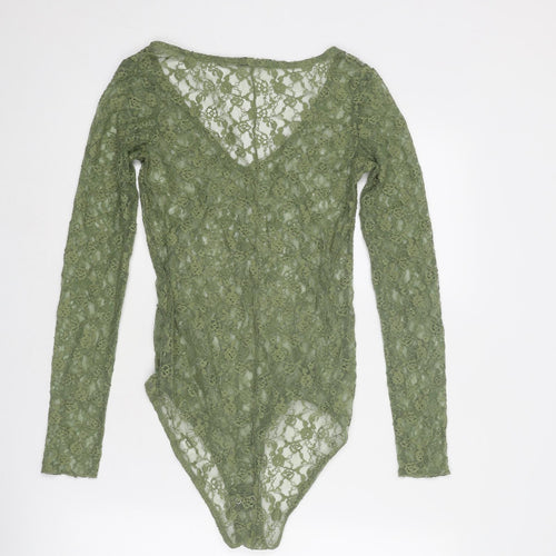 Stradivarius Womens Green Polyester Bodysuit One-Piece Size M Snap