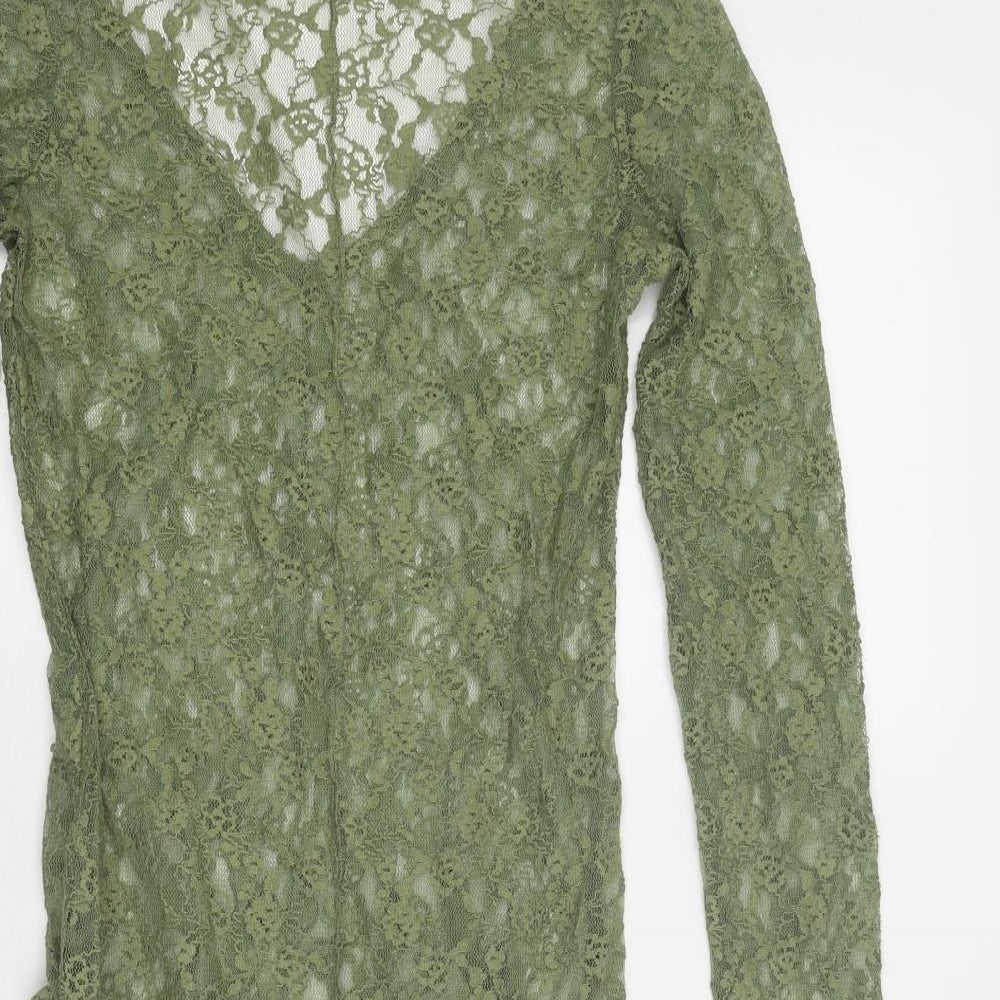 Stradivarius Womens Green Polyester Bodysuit One-Piece Size M Snap