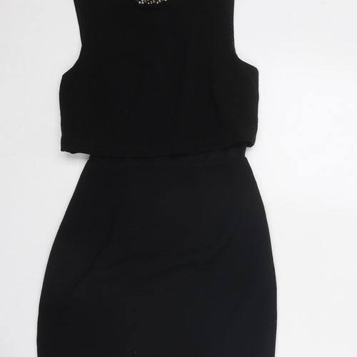 ASOS Womens Black Polyester Shift Size 6 Round Neck Zip - Embellished Neckline