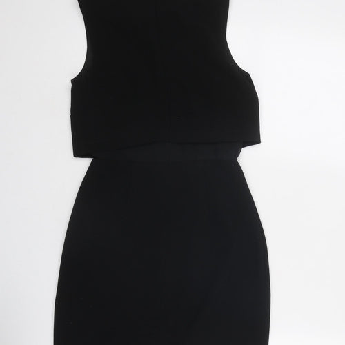 ASOS Womens Black Polyester Shift Size 6 Round Neck Zip - Embellished Neckline