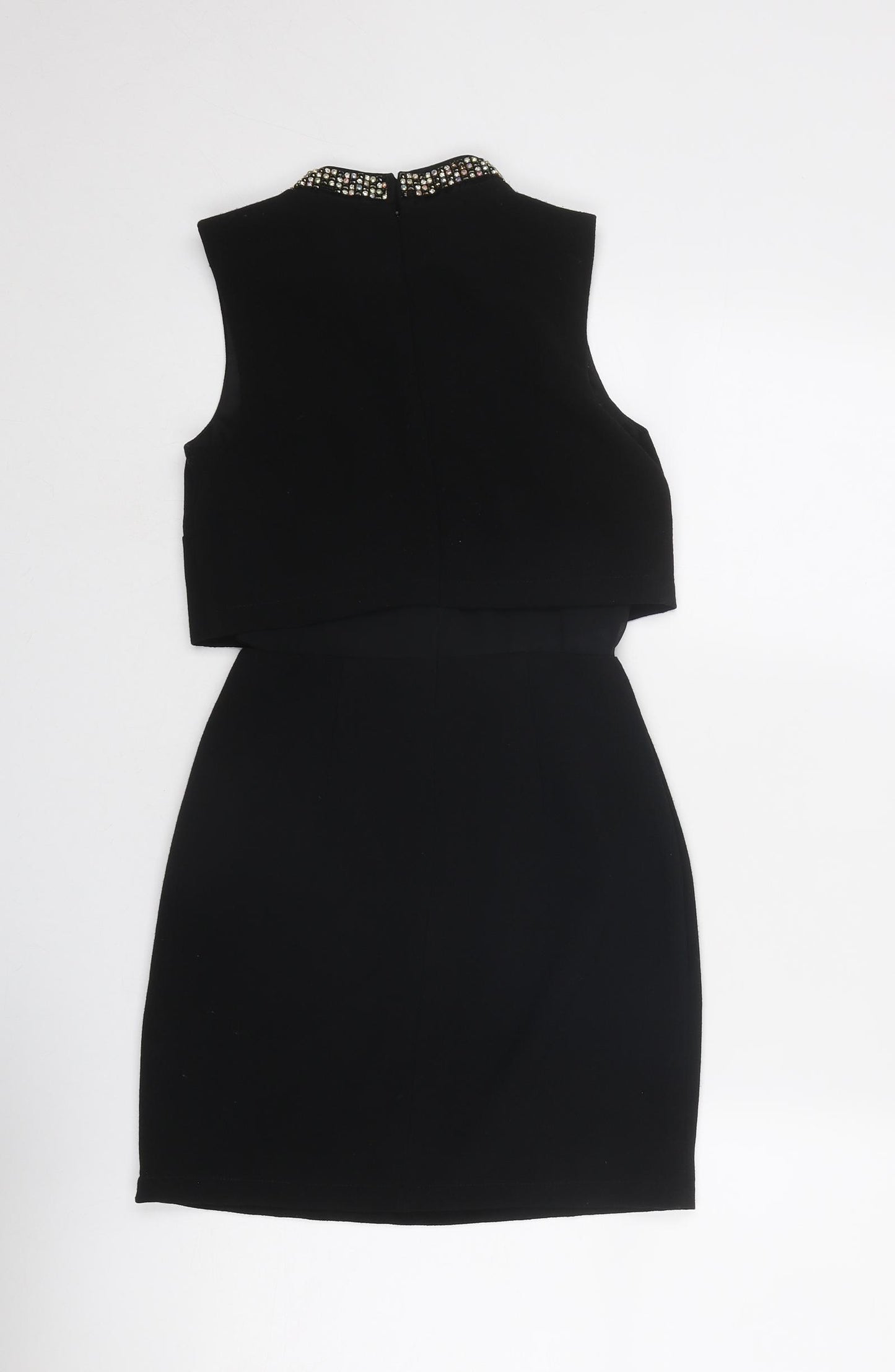 ASOS Womens Black Polyester Shift Size 6 Round Neck Zip - Embellished Neckline