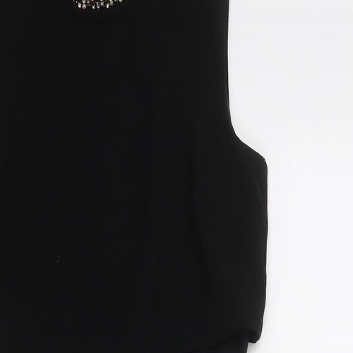 ASOS Womens Black Polyester Shift Size 6 Round Neck Zip - Embellished Neckline