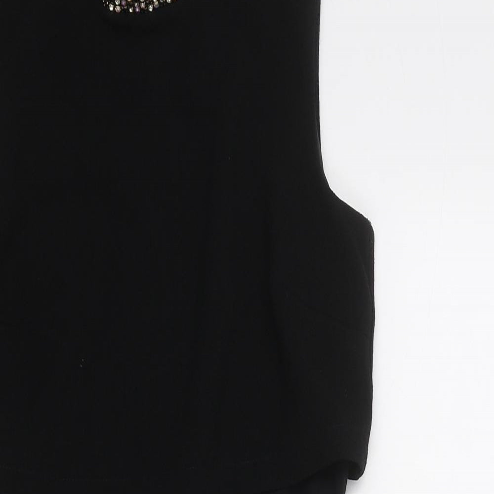 ASOS Womens Black Polyester Shift Size 6 Round Neck Zip - Embellished Neckline
