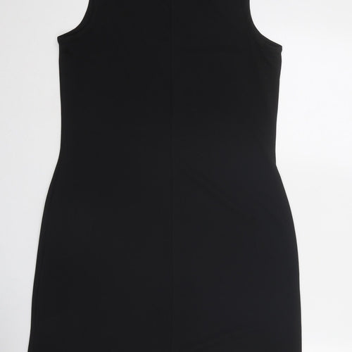 New Look Womens Black Polyester Shift Size 14 Boat Neck Pullover - Floral Detail