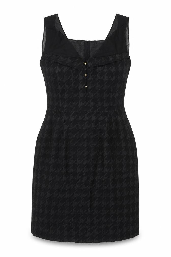 Front view of N.W. 3 women’s black geometric wool shift, size UK 12, v-neck zip
