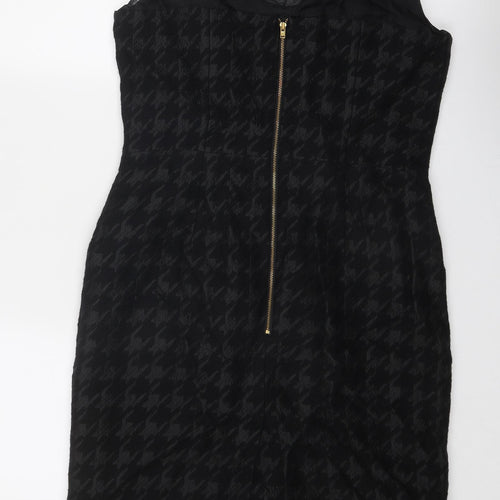 N.W. 3 Womens Black Geometric Wool Shift Size 12 V-Neck Zip