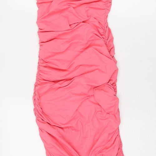 Zara Womens Pink Polyamide Bodycon Size M Square Neck Pullover - Strapless