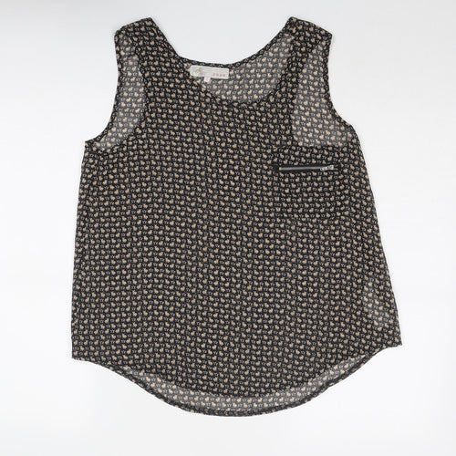 Cameo Rose Womens Black Geometric Polyester Basic Tank Size S Scoop Neck