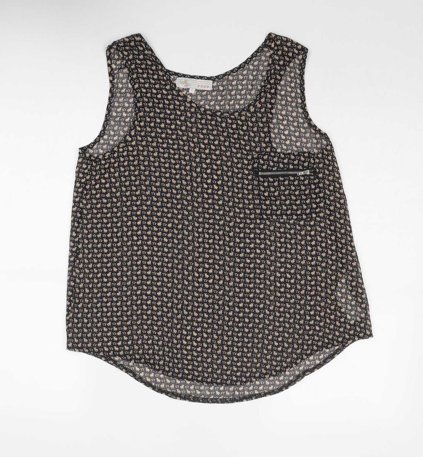 Cameo Rose Womens Black Geometric Polyester Basic Tank Size S Scoop Neck