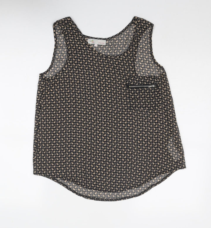 Cameo Rose Womens Black Geometric Polyester Basic Tank Size S Scoop Neck