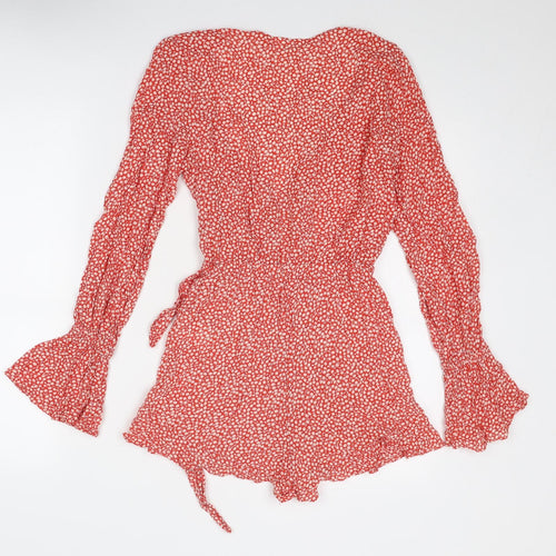 H&M Womens Red Floral Viscose Playsuit One-Piece Size 6 Tie - Wrap Style