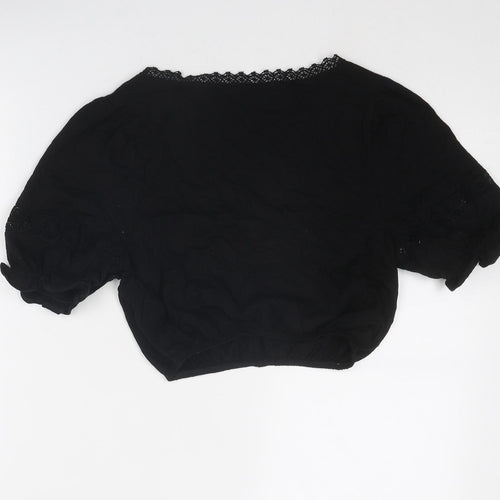 Miss Selfridge Womens Black Cotton Cropped Blouse Size 8 Scoop Neck