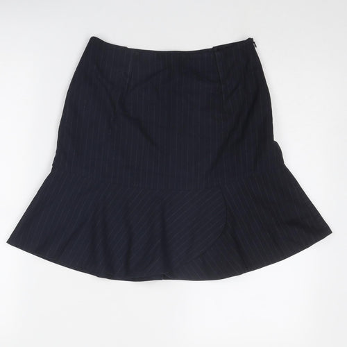Zara Womens Blue Striped Viscose Swing Skirt Size S Zip