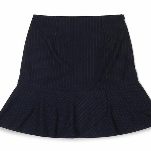 Zara Womens Blue Striped Viscose Swing Skirt Size S Zip