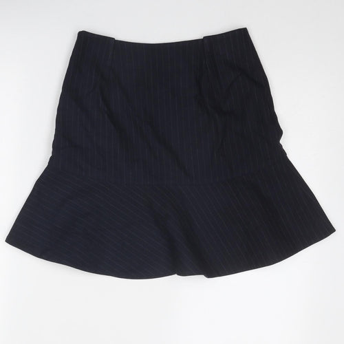Zara Womens Blue Striped Viscose Swing Skirt Size S Zip