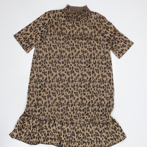 Zara Womens Brown Animal Print Polyester Sheath Size M Mock Neck Pullover - Leopard Print