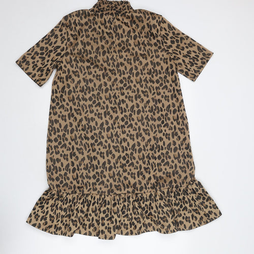 Zara Womens Brown Animal Print Polyester Sheath Size M Mock Neck Pullover - Leopard Print