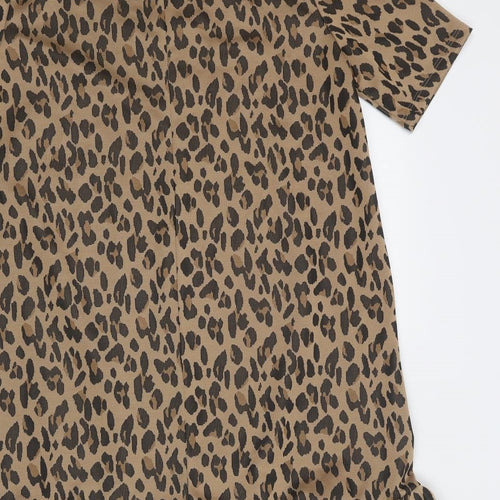 Zara Womens Brown Animal Print Polyester Sheath Size M Mock Neck Pullover - Leopard Print