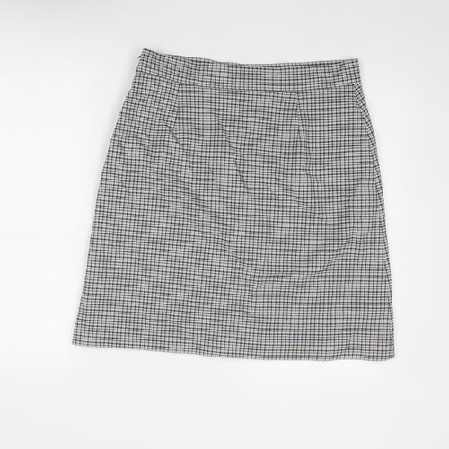 Marks and Spencer Womens Grey Plaid Polyester A-Line Skirt Size 14 Zip