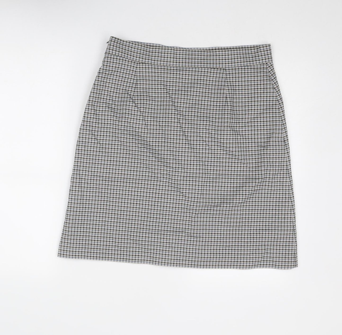 Marks and Spencer Womens Grey Plaid Polyester A-Line Skirt Size 14 Zip