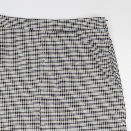 Marks and Spencer Womens Grey Plaid Polyester A-Line Skirt Size 14 Zip