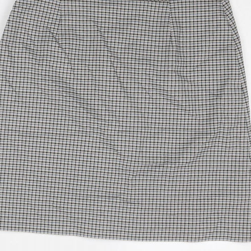 Marks and Spencer Womens Grey Plaid Polyester A-Line Skirt Size 14 Zip