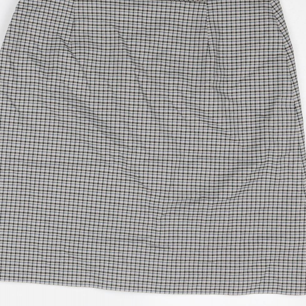 Marks and Spencer Womens Grey Plaid Polyester A-Line Skirt Size 14 Zip