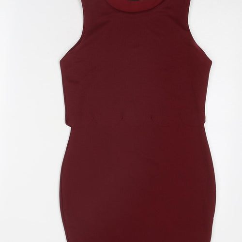 Boohoo Womens Red Polyester Mini Size 8 Boat Neck Pullover - Scallop Hem