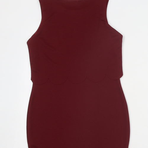 Boohoo Womens Red Polyester Mini Size 8 Boat Neck Pullover - Scallop Hem