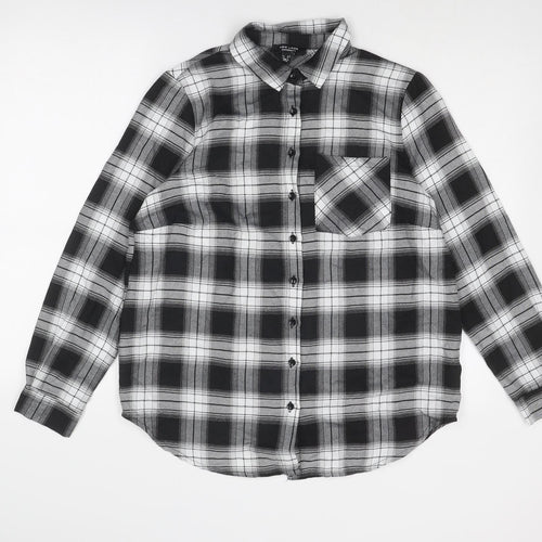 New Look Womens Grey Plaid Cotton Basic Button-Up Size 8 Collared