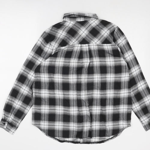 New Look Womens Grey Plaid Cotton Basic Button-Up Size 8 Collared