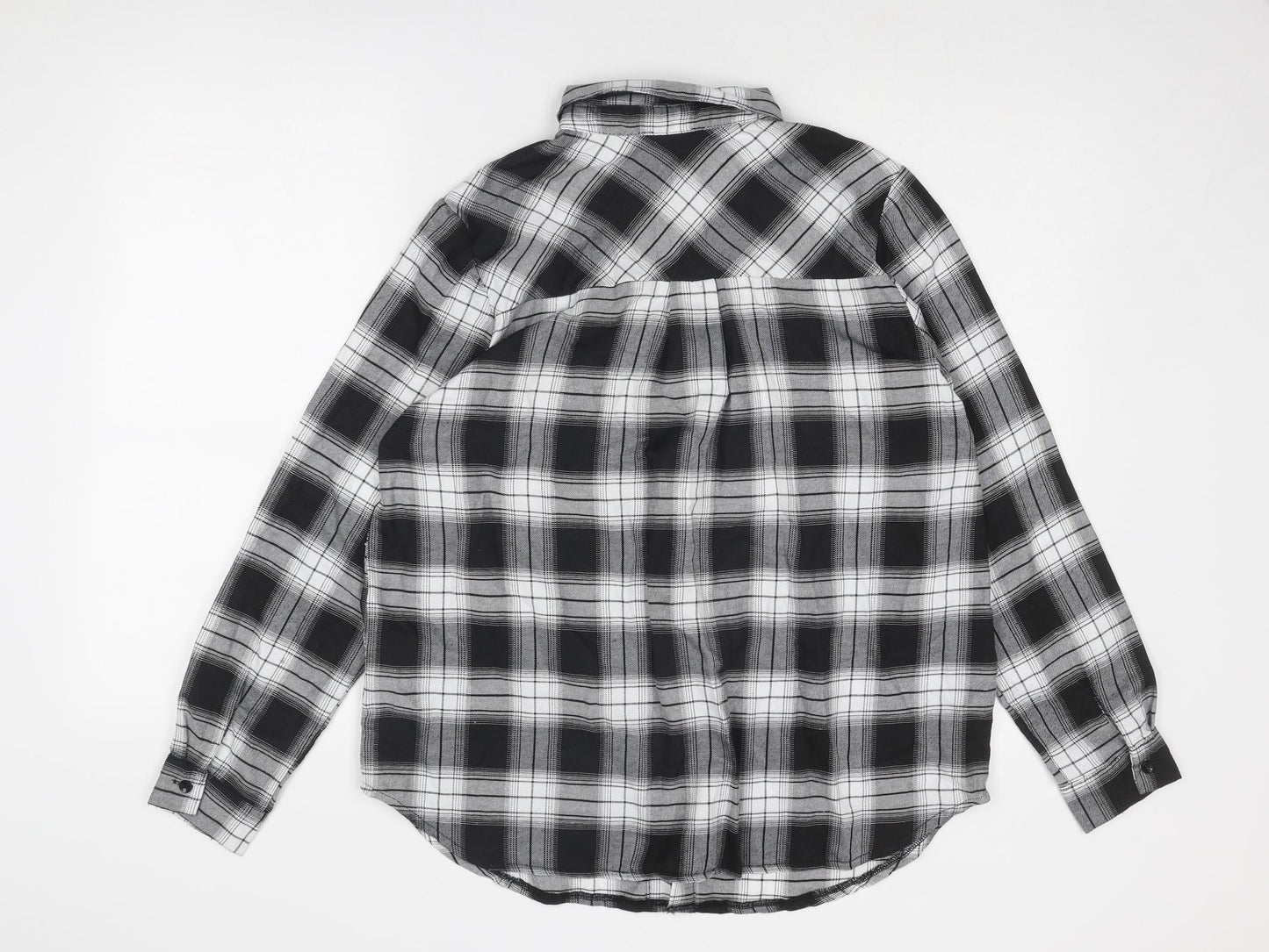 New Look Womens Grey Plaid Cotton Basic Button-Up Size 8 Collared