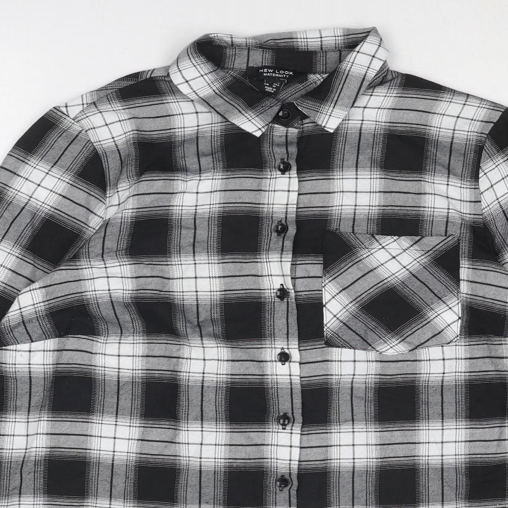 New Look Womens Grey Plaid Cotton Basic Button-Up Size 8 Collared