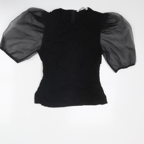 Zara Womens Black Polyester Basic Blouse Size S Round Neck