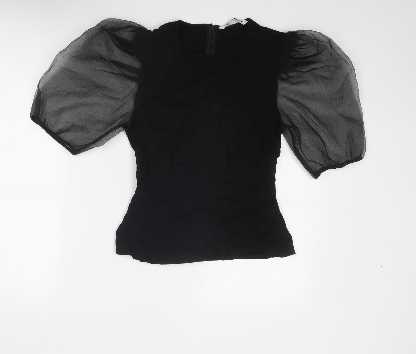 Zara Womens Black Polyester Basic Blouse Size S Round Neck