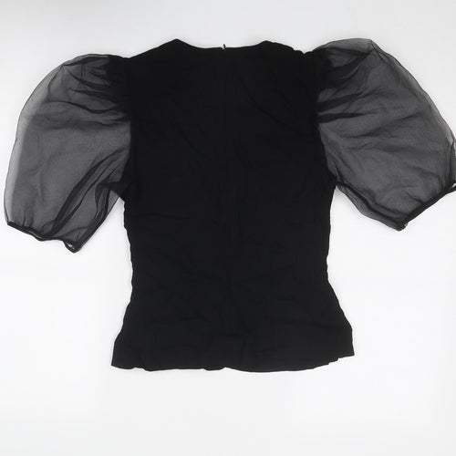 Zara Womens Black Polyester Basic Blouse Size S Round Neck