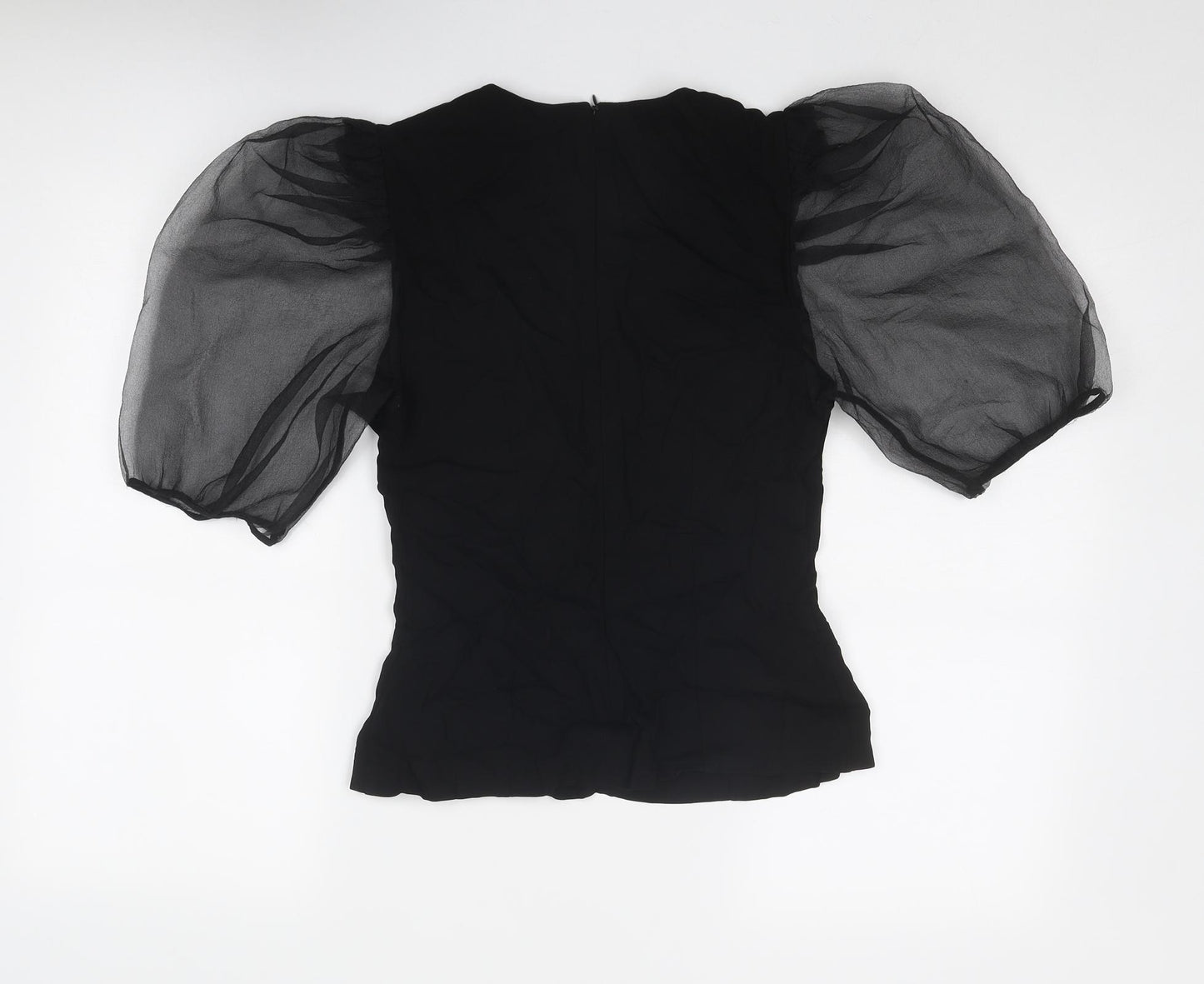 Zara Womens Black Polyester Basic Blouse Size S Round Neck