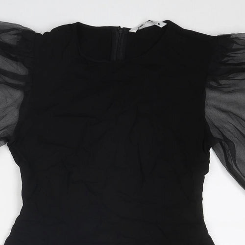 Zara Womens Black Polyester Basic Blouse Size S Round Neck