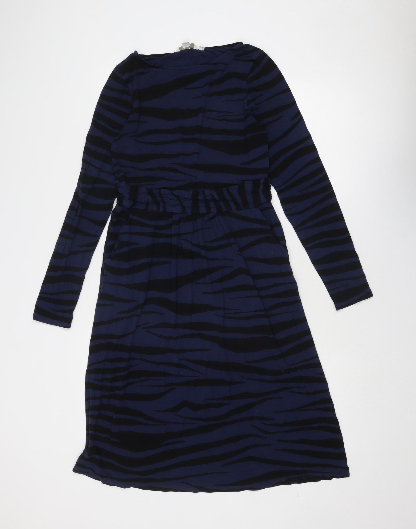Boden Womens Blue Animal Print Viscose A-Line Size 12 Boat Neck Pullover - Zebra Print