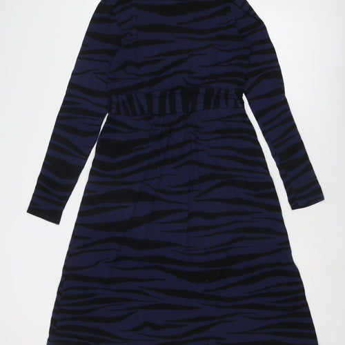 Boden Womens Blue Animal Print Viscose A-Line Size 12 Boat Neck Pullover - Zebra Print