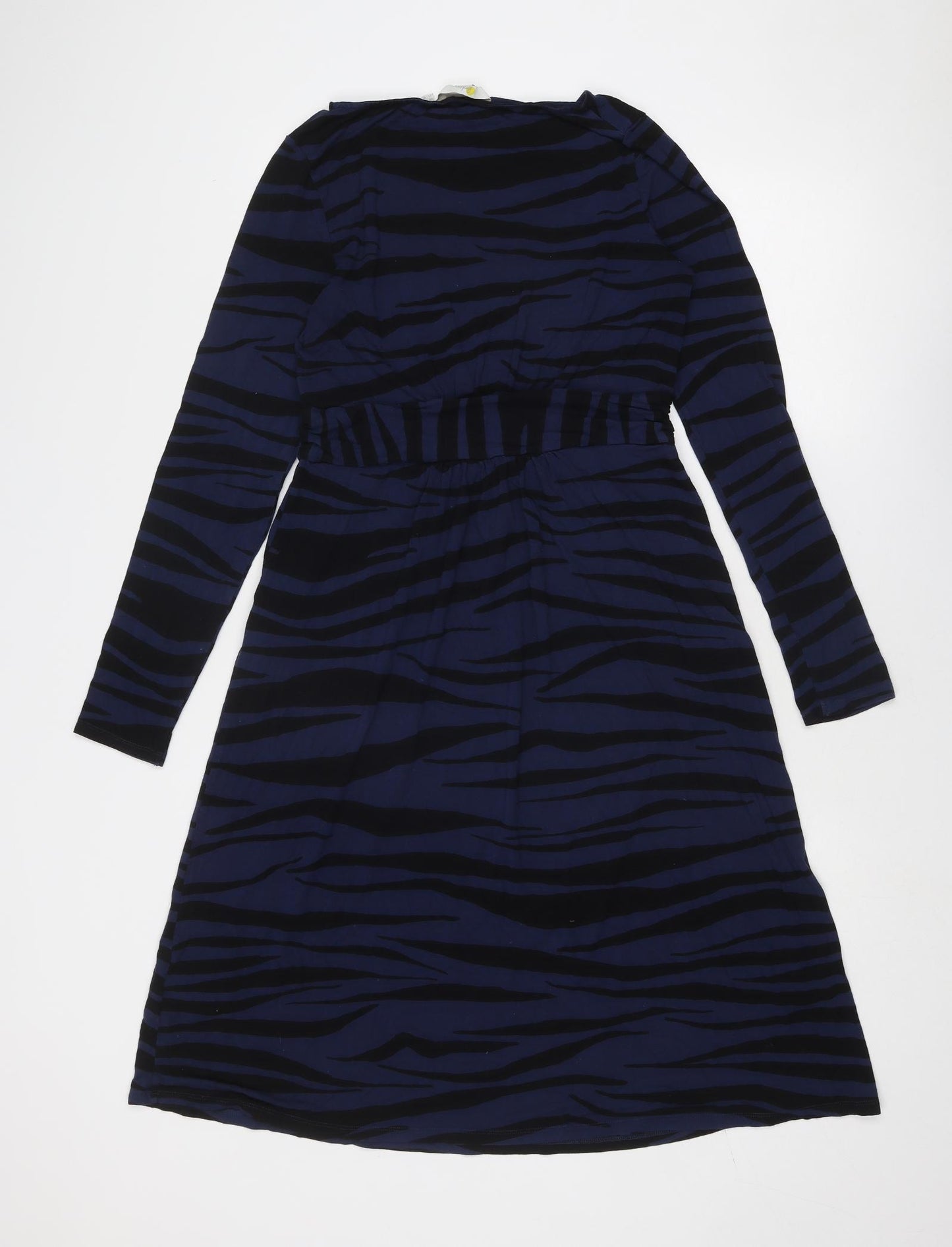 Boden Womens Blue Animal Print Viscose A-Line Size 12 Boat Neck Pullover - Zebra Print