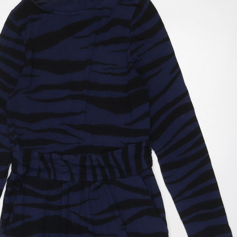 Boden Womens Blue Animal Print Viscose A-Line Size 12 Boat Neck Pullover - Zebra Print