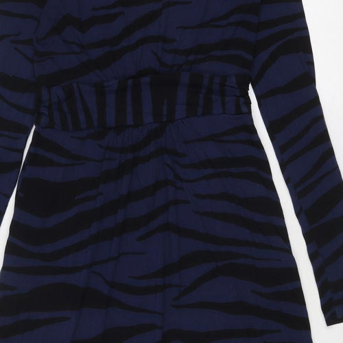 Boden Womens Blue Animal Print Viscose A-Line Size 12 Boat Neck Pullover - Zebra Print