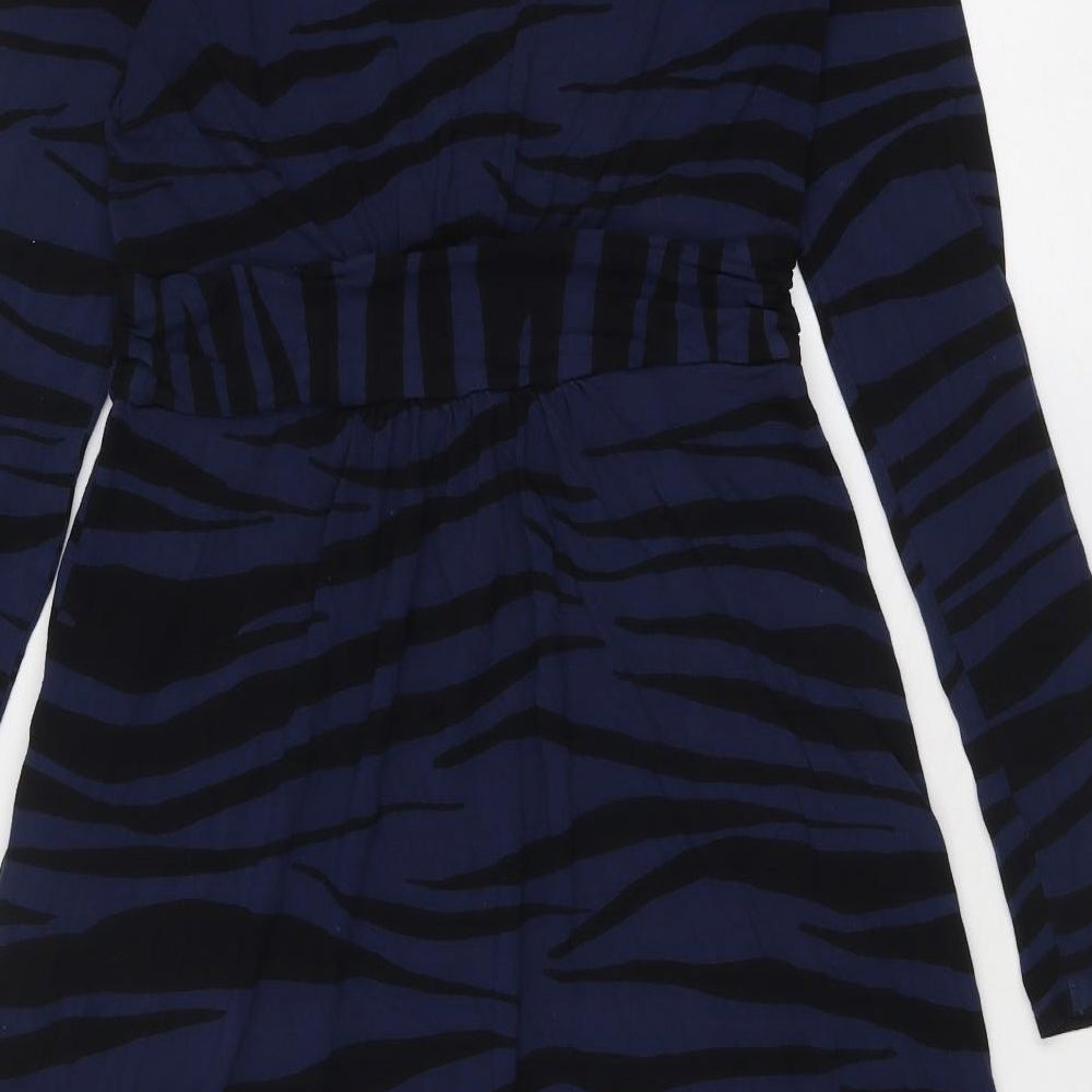 Boden Womens Blue Animal Print Viscose A-Line Size 12 Boat Neck Pullover - Zebra Print