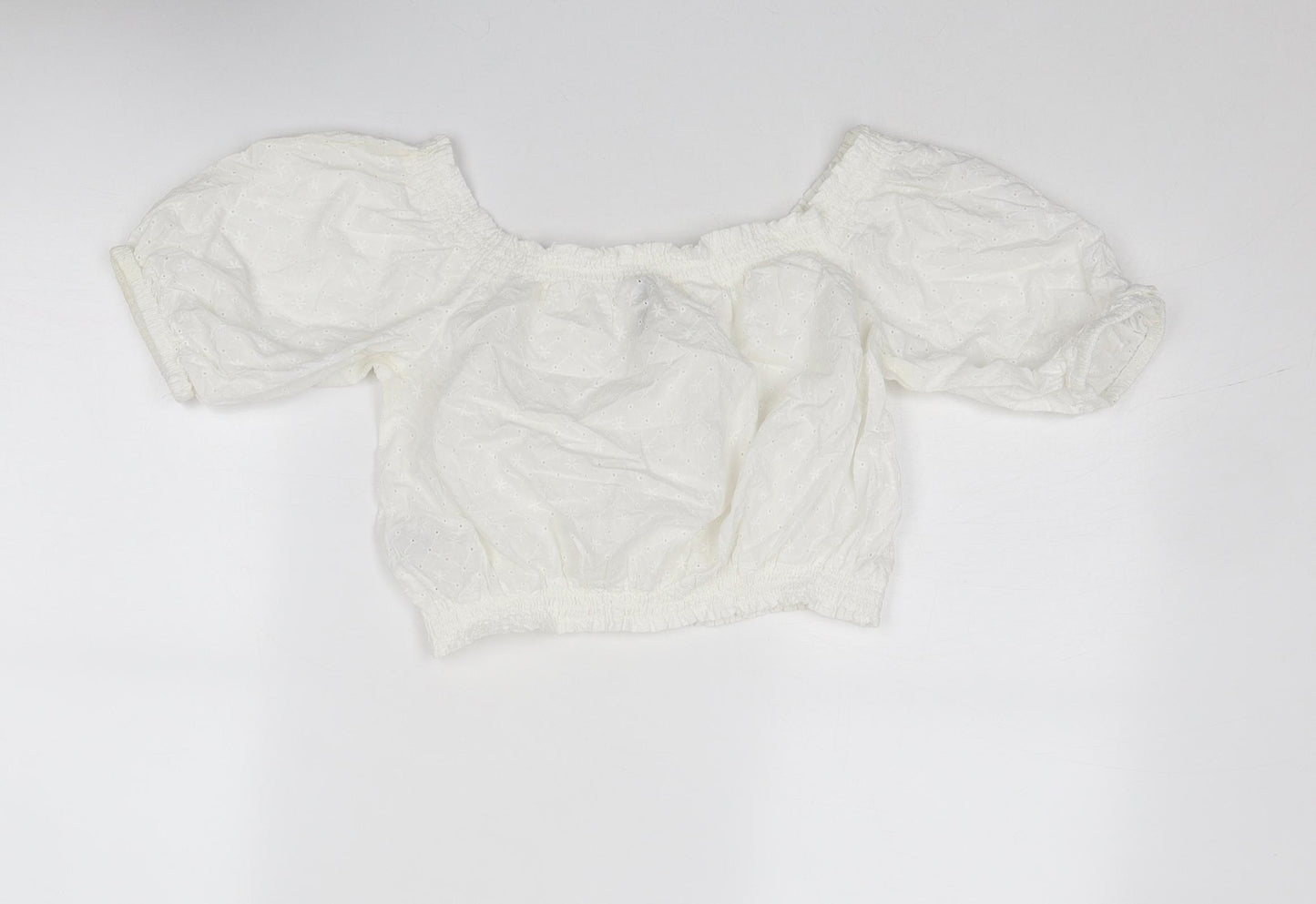 Divided by H&M Womens White Cotton Cropped Blouse Size S Boat Neck